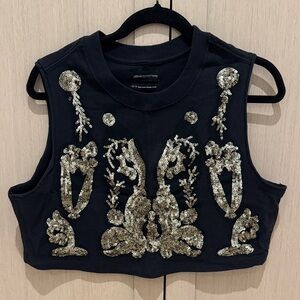 Urban Outfitters Black Crop Top with Gold Sequin Embellishments